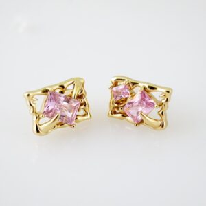 E2182 Earrings  Aretes  Zircon Stone  14K Real Color