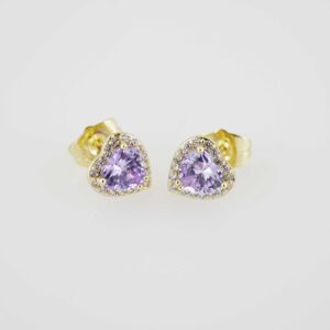 E1893 Earrings Aretes Zircon Stone 14K Real Color Violet