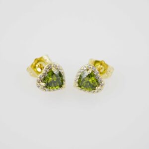 E1894 Earrings Aretes Zircon Stone 14K Real Color Green