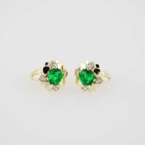 E1896 Earrings Aretes Zircon Stone 14K Real Color Green