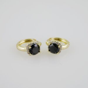 E1901 Earrings  Aretes  Zircon Stone  14K Real Color  Black