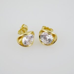 E1923 Earrings  Aretes  Zircon Stone  14K Real Color
