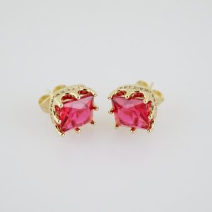 E1926 Earrings  Aretes  Zircon Stone  14K Real Color  Red