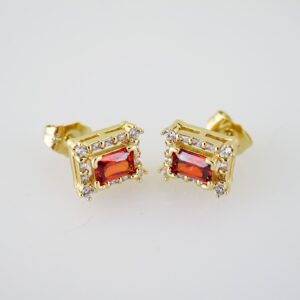 E1959 Earrings  Aretes  Zircon Stone  14K Real Color  Red