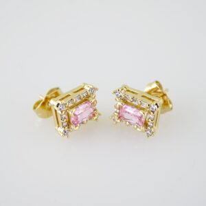E1960 Earrings  Aretes  Zircon Stone  14K Real Color  Pink
