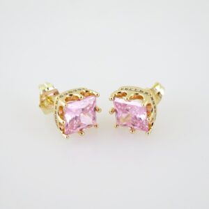 E1924 Earrings  Aretes  Zircon Stone  14K Real Color  Pink