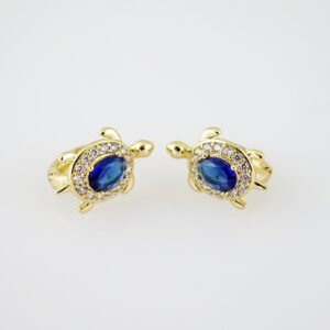E1993 Earrings  Aretes  Zircon Stone  14K Real Color  Blue