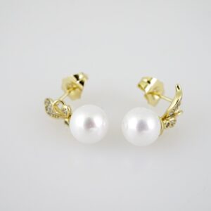E2001 Earrings  Aretes  Zircon Stone  14K Real Color  Pearl