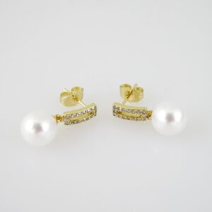 E2002 Earrings  Aretes  Zircon Stone  14K Real Color  Pearl