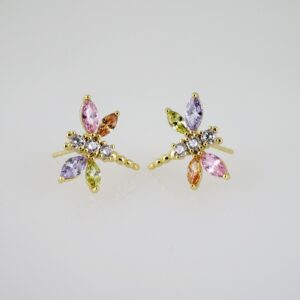 E2485 Earrings  Aretes  Zircon Stone  14K Real Color