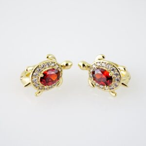 E2045 Earrings Aretes Zircon Stone 14K Real Color Red