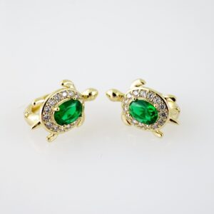 E2046 Earrings Aretes Zircon Stone 14K Real Color Green