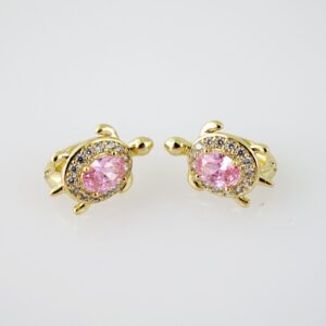 E2047 Earrings Aretes Zircon Stone 14K Real Color Pink