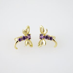 E2050 Earrings Aretes Zircon Stone 14K Real Color Violet