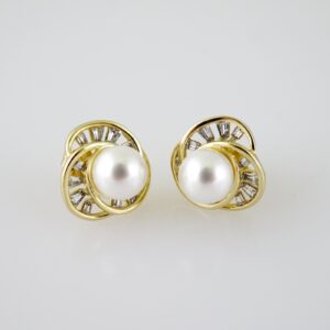E2099 Earrings  Aretes  Zircon Stone  14K Real Color  Pearl