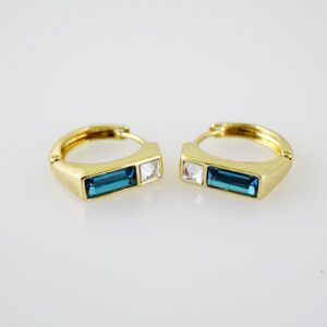 E2100 Earrings  Aretes  Zircon Stone  14K Real Color  Blue
