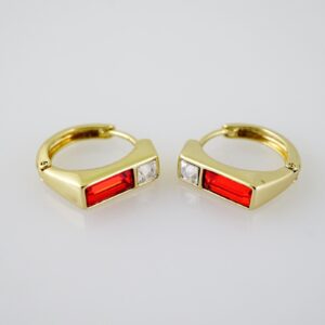 E2102 Earrings  Aretes  Zircon Stone  14K Real Color  Red