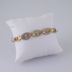 Woman Bracelets/ Pulseras Dama/ Zircon Stone/ Three Tone// B1085