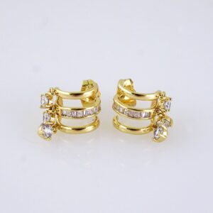 Women Earrings/ Aretes Dama/ Zircon Stone/ 14K Real Color/ Stainless Steel// E1701