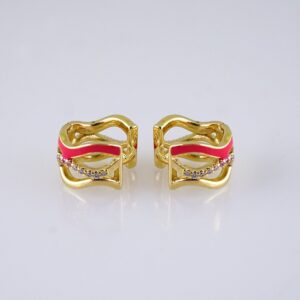 E1734 Womens Earrings  Aretes Dama  Zircon Stone Red  14K Real Color