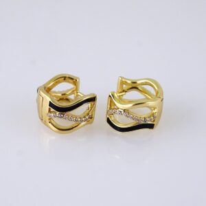 E1735 Womens Earrings  Aretes Dama  Zircon Stone Black- 14K Real Color