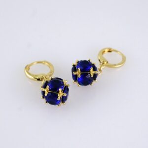 E1739 Womens Earrings  Aretes Dama  Zircon Stone Blue  14K Real Color