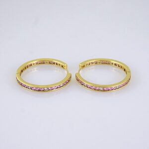 E1765 Womens Earrings  Aretes Dama  Zircon Stone Pink  14K Real Color