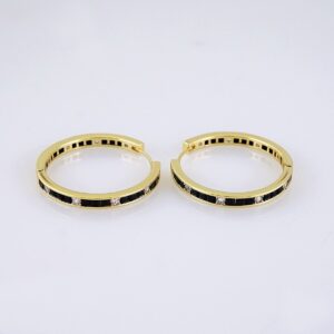 E1766 Womens Earrings  Aretes Dama  Zircon Stone Black- 14K Real Color