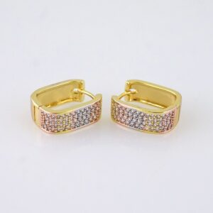 E1791 Earrings Woman/ Aretes Dama/ Three Tone/ Zircon Stone/14K Real Color/