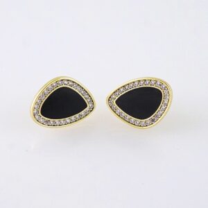 E1794 Womens Earrings  Aretes Dama  Zircon Stone Black- 14K Real Color