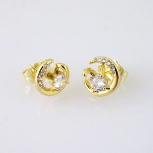 E1840 Earrings  Aretes  Zircon Stone  14K Real Color