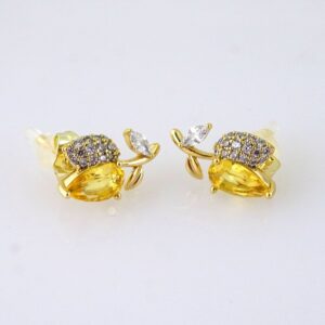 E1843 Earrings  Aretes  Zircon Stone  14K Real Color  Yellow