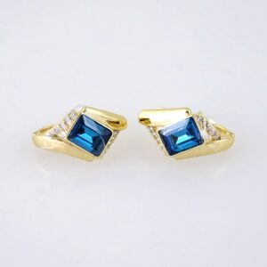 E1886 Earrings Aretes Zircon Stone 14K Real Color Blue
