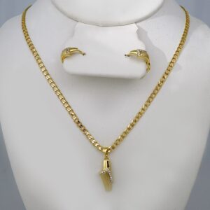 Cadenas & Colgantes & Earrings/ Chain W/Pendants /  14K Real Color/  Zircon Stone/  3mmx45// SET757