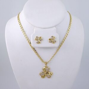 Cadenas & Colgantes & Earrings- Chain W Pendants- 14K Real Color- Zircone Stone Stainless Steel- 4mmx45cm-SET1331