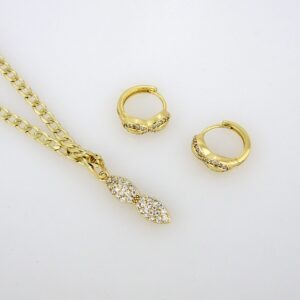 Cadenas & Colgantes & Earrings/ Chain W/Pendants / 14K Real Color/ Zircon Stone/ 3mmx45cm// SET224