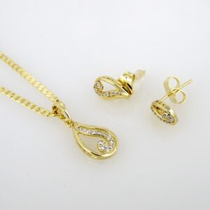 Cadenas & Colgantes & Earrings/ Chain W/Pendants /  14K Real Color/  Zircon Stone/  2mmx45cm// SET226