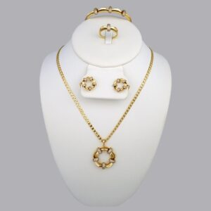 Cadenas & Colgantes & Earrings & Bangles/ Chain W/Pendants/Pulsos Dama/14K Real Color/Zircon Stone// SET346