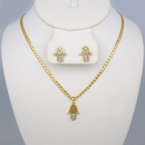 Cadenas & Colgantes & Earrings/ Chain W/Pendants /14K Real Color/Zircon Stone/ 3mmx45cm// SET400