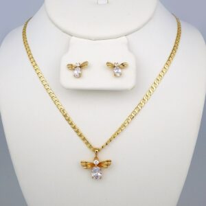 Cadenas & Earrings/ Chain W/Pendants /14K Real Color/Zircon Stone/ 3mm x 45cm// SET405