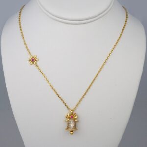 Cadenas Colgante Aretes/ Chain W/Pendants- Earrings/ 14K Real Color/ Zircon Stone/ 45cm// SET247