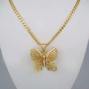 Cadenas & Colgantes/ Chain W/Pendants / 14K Real Color/ Zircon Stone/  6mmx45cm/ Mariposa 3D// SET492