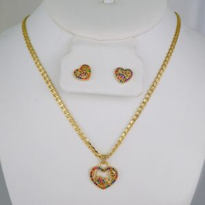 Cadenas & Colgantes & Earrings/ Chain W/Pendants /  14K Real Color/  Zircon Stone/  3mmx45// SET648