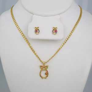 Cadenas & Colgantes & Earrings/ Chain W/Pendants /  14K Real Color/  Zircon Stone/  3mmx45// SET670