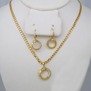 Cadenas & Colgantes & Earrings/ Chain W/Pendants /  14K Real Color/  Zircon Stone/  3mmx45// SET761