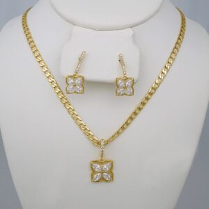Cadenas & Colgantes & Earrings/ Chain W/Pendants /  14K Real Color/  Zircon Stone/  4mmx45// SET764