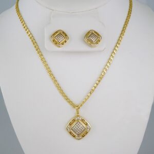 Cadenas & Colgantes & Earrings/ Chain W/Pendants /  14K Real Color/  Zircon Stone/  3mmx45cm//SET848
