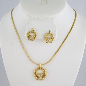 Cadenas & Colgantes & Earrings/ Chain W/Pendants /  14K Real Color/  Zircon Stone/  3mmx45cm// SET926